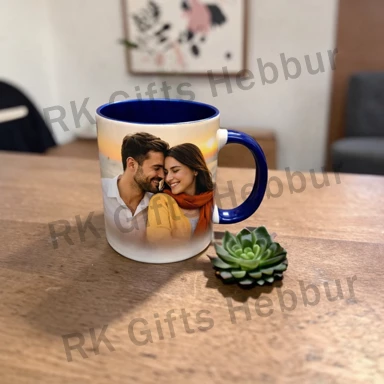 Customized Dark Blue Inner Colour 3 Tone Mug – Personalized Photo Coffee Mug Gift for Friends, Family and Special Memories