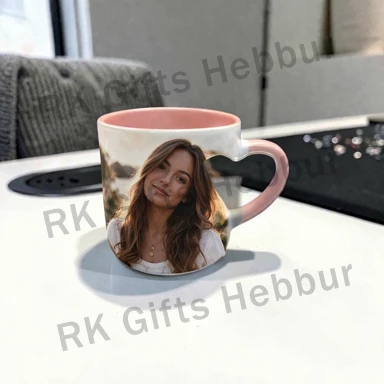 Customized Inner Heart Cut Pink Colour Mug – Personalized Photo Coffee Mug Gift for Couples and Romantic Memories