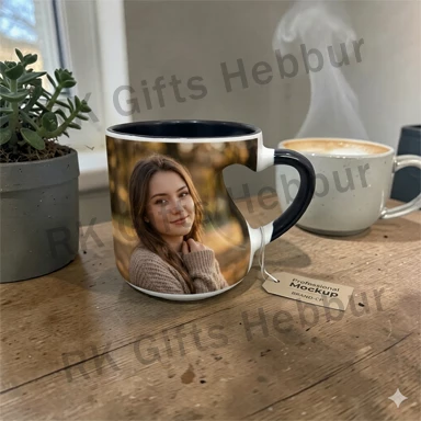Inner Heart Cut Black Mug – Customized Photo Coffee Mug for Romantic Gifts, Couples and Special Memories