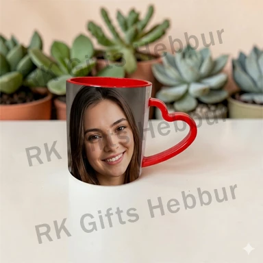 Polymer Red Heart Handle Mug – Customized Photo Coffee Mug Gift for Couples and Romantic Memories