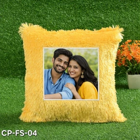 Fur Square Yellow Cushion Big – Soft Furry Pillow for Bright Home Decor, Couples and Gift Purpose