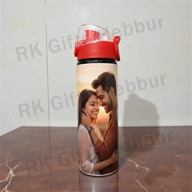 Red Sipper Bottle with Lid 750 ml – Customized Photo Water Bottle Gift for Gym, Travel, Office and Daily Use