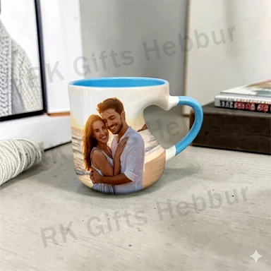Customized Inner Heart Cut Sky Blue Mug – Personalized Photo Coffee Mug Gift for Couples and Special Memories