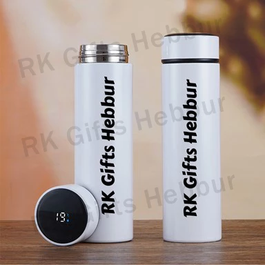 Temperature Display Bottle 750 ml White – Customized Photo Smart LED Water Bottle for Hot and Cold Drinks, Travel and Daily Use