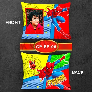 Spiderman Comic Style Baby Photo Pillow – Customized Superhero Kids Cushion for Gifts, Room Decor and Cute Memories