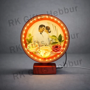 Customized LED Red Round Photo Frame with Flowers | Romantic Couple Gift | Love Night Lamp Memory Frame
