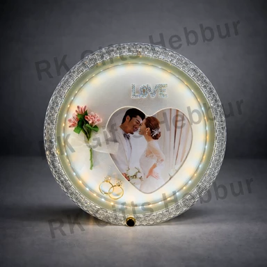 Glowing Border Crystal Circle LED Frame – Customized Premium Round Crystal LED Photo Frame for Couples