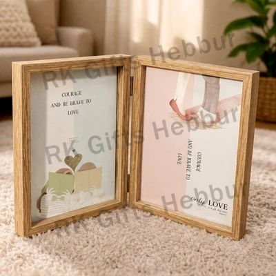 Imported 5x7 Folding Wooden Double Photo Frame for Couples | Premium 2-Side Customized Memory Frame | Luxury Romantic Gift | RK Gifts Hebbur