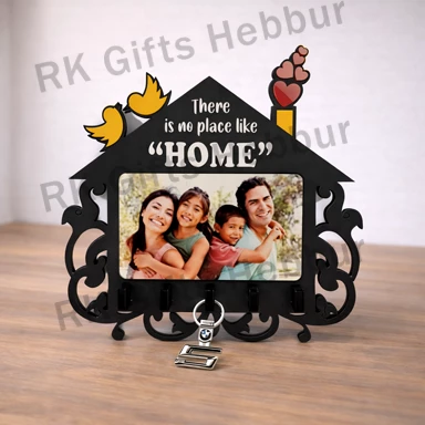 Customized Wooden Key Holder with Photo (9x7 Inch) – Personalized “No Place Like Home” Wall Key Hanger for Home Decor & Family Memories