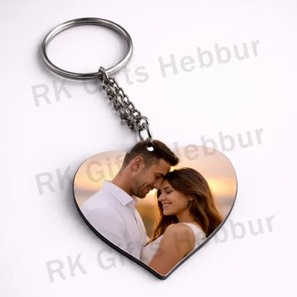 Customized Single Side Heart Photo Keychain – Personalized Wooden Key Chain Gift for Couples, Friends & Students