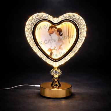 Customized Crystal Moon Heart Lamp with Photo | Romantic LED Couple Gift | Night Lamp with Personalized Picture