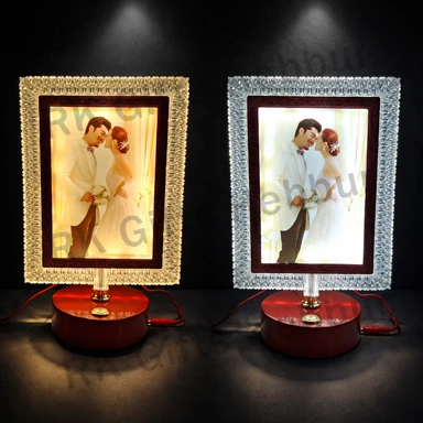 Personalized Square LED Moon Frame (Red Base) with Photo | Custom Glowing Photo Frame | Romantic Couple Gift Night Lamp