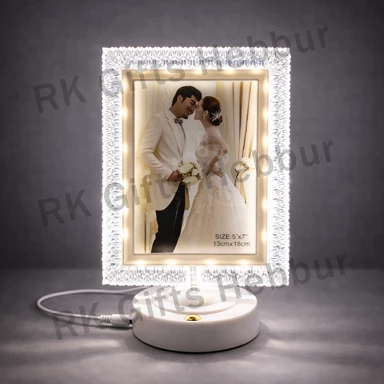 Customized White Crystal Moon Frame LED Lamp | Personalized Photo Frame Gift | Elegant Glowing Night Lamp for Couples