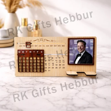 Customized MDF Cream Desk Calendar with Photo & Logo | Personalized Office Table Calendar | Premium Corporate Gift